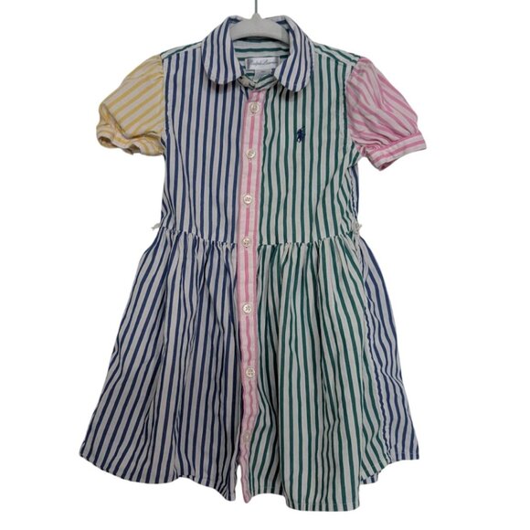 Ralph Lauren Stripe Shirt Dress Girls 18 Months White Colorful Button Front - Picture 1 of 10